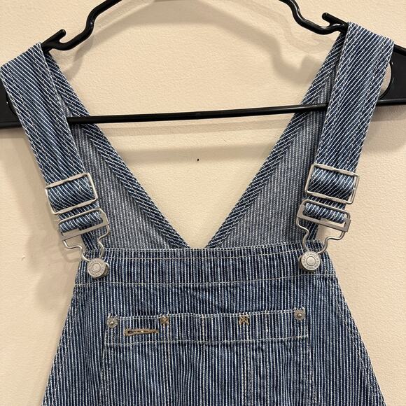 Gap VTG Y2K Blue White Hickory Stripe Denim Overalls Railroad Workwear Utility - Picture 4 of 15